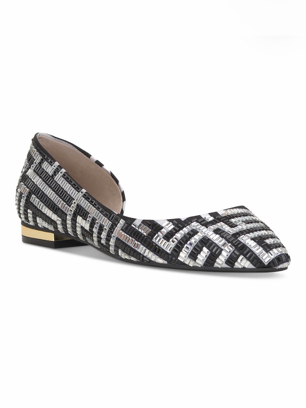 NIB I.N.C. Women's Black and Silver Beaded D'Orsay Flats